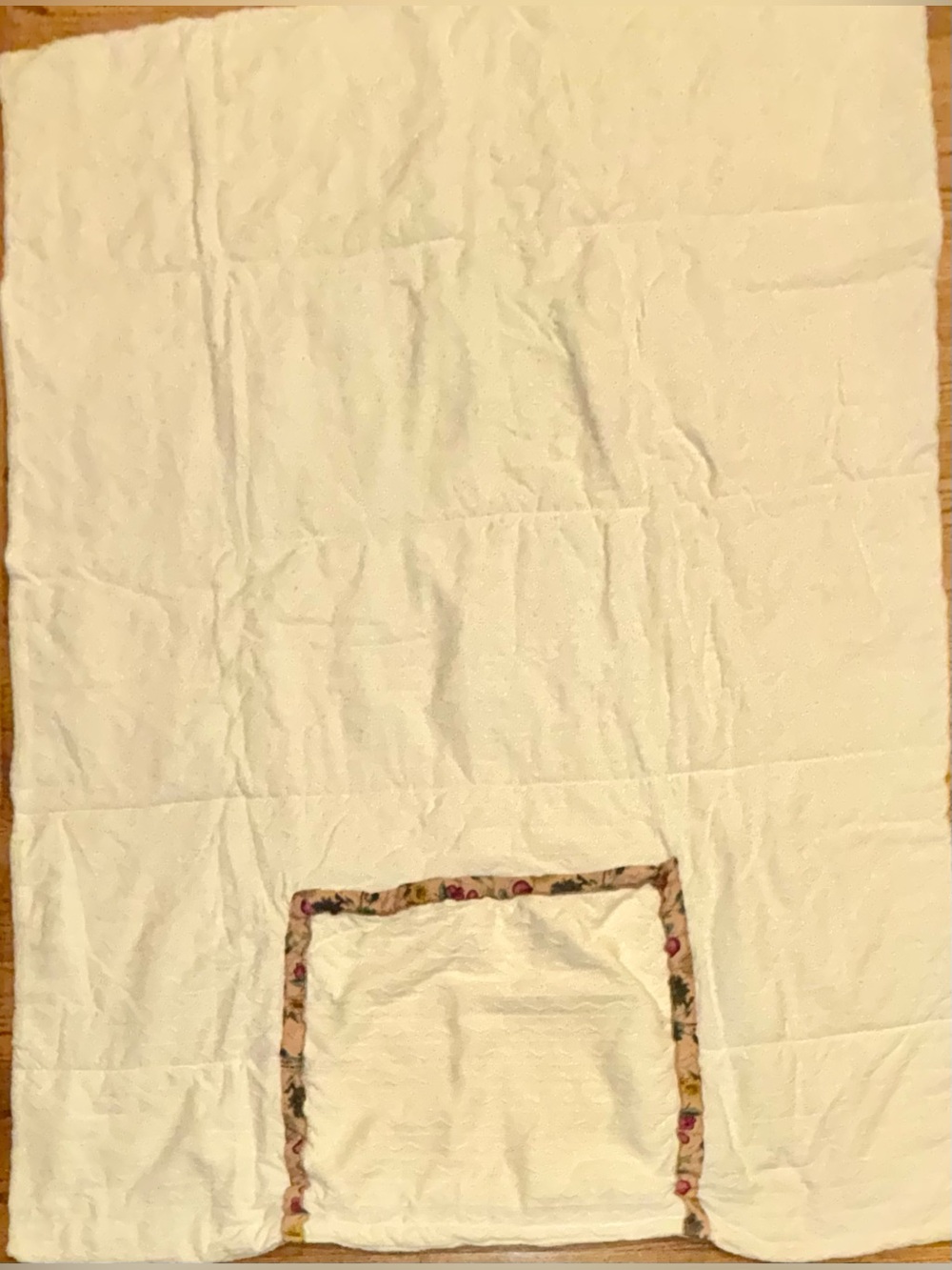 Cream Quilted Throw with Floral-Trimmed Pocket